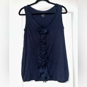 Loft top navy blue w/ ruffles down middle of the top